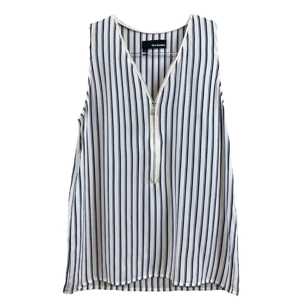 The Kooples. Silk Striped Zip Semi-Sheer Sleeveless Top Navy/White. Size 0.